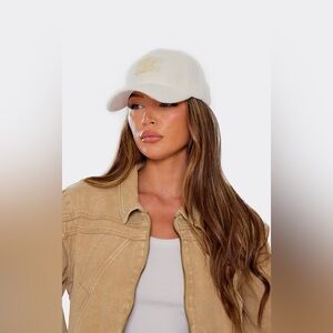 faux fur baseball hat in white